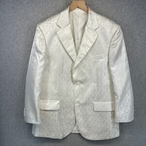 Rossini Blazer Jacket Mens Size XL White Jacquard Pattern 2-Button Pocket Italy